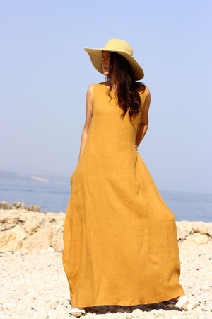 The eye-catching Czech long dress Lotika is sewn and designed in our coutryside workshop from natural soft 100% linen